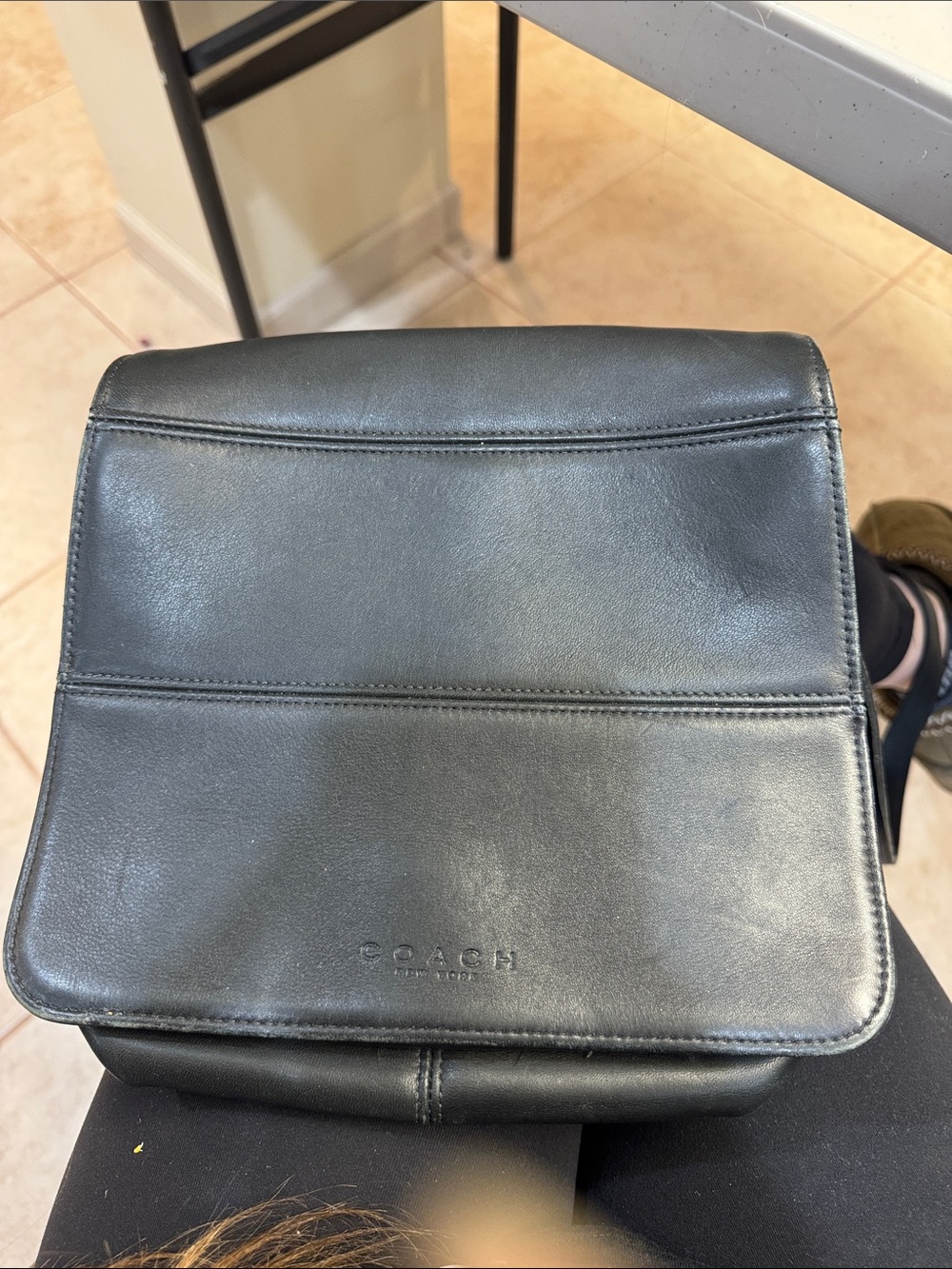 Coach Black Leather Flap Messenger Bag